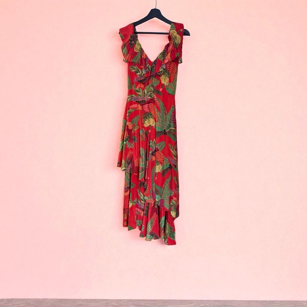 FARM Rio Vibrant Red Leaf Print Maxi Dress
